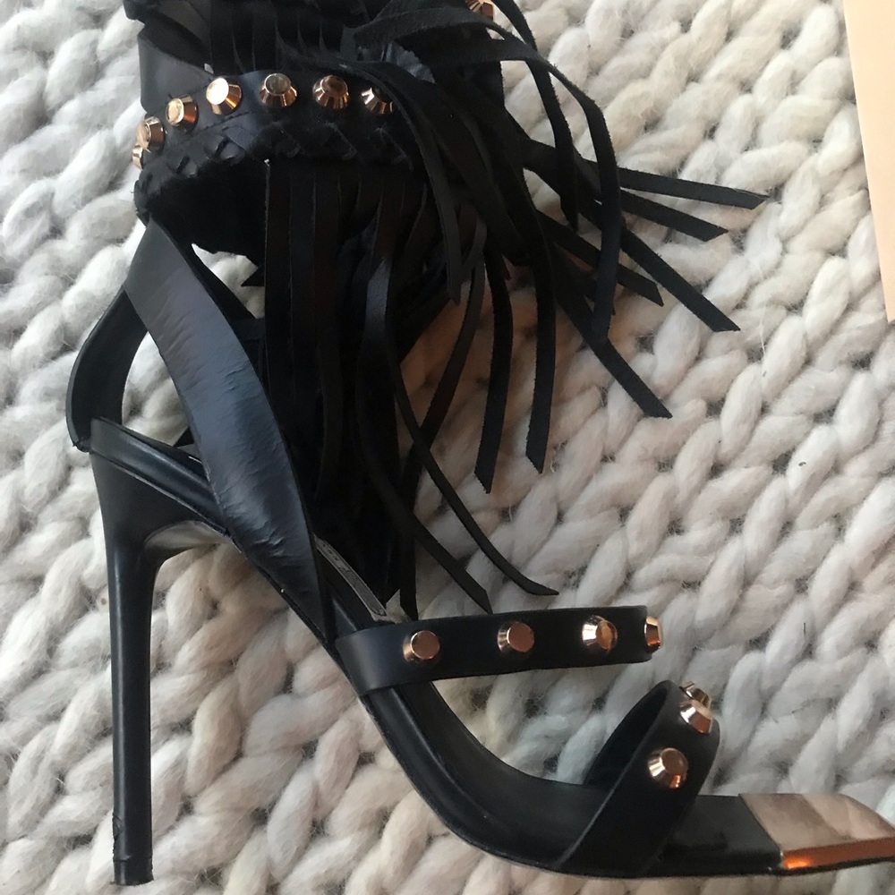 Ivy Kirzhner Black Valencia Fringe Studded Sandals